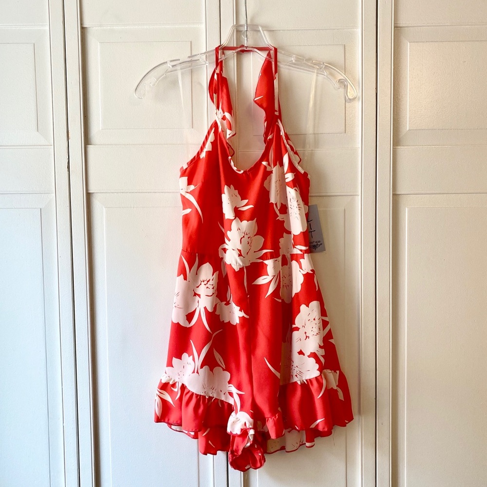 Ruffle Trim Halter Romper